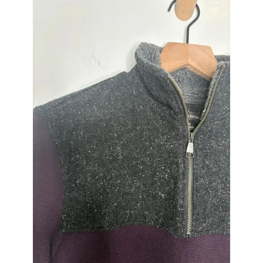 Banana Republic Mens 1/4 Zip Sweater Small Sherpa Collar Burgundy Purple